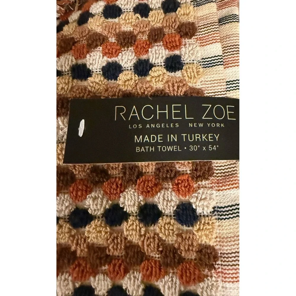 Rachel Zoe Bath Towel Set Brown Dotted Stripe Soft Cotton 6 Pc NEW